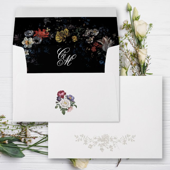 Fine Art Black Floral w/Monogram Envelope (Creator Uploaded)