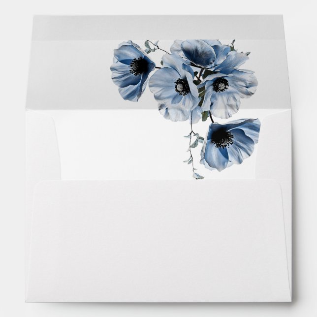 Fine Art Blue  Flowers Wedding Envelope (Back (Bottom))