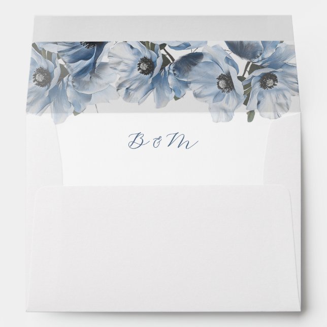 Fine Art Blue  Flowers Wedding Envelope (Back (Bottom))