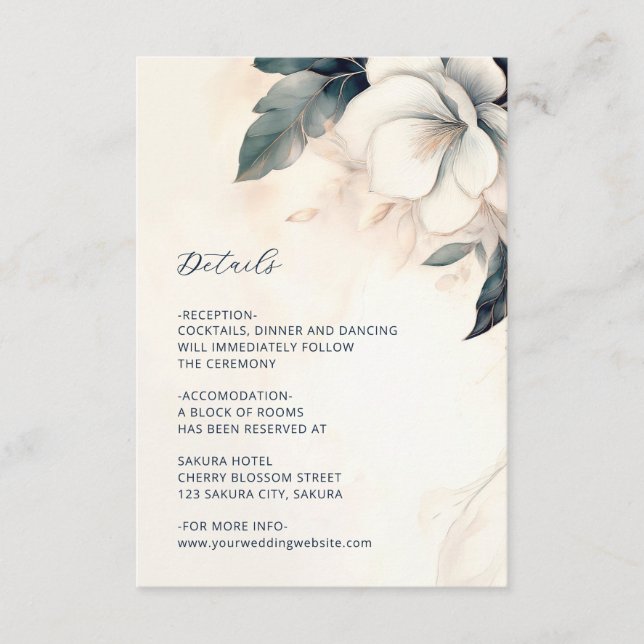 Fine Art Blue Ivory Floral Wedding Enclosure Card (Front)
