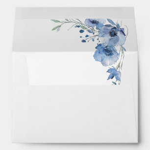 Fine Art Blue Watercolor Flowers Wedding Envelope
