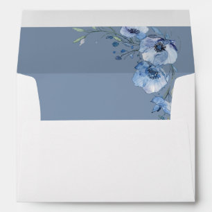 Fine Art Blue Watercolor Flowers Wedding Envelope