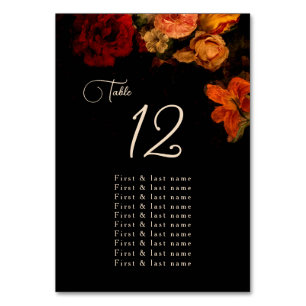 Fine Art Dark Moody Floral Wedding Seating Chart Table Number
