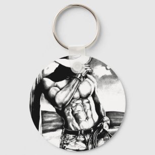 Fine art drawing handsome Cowboy Body Builder Key Ring