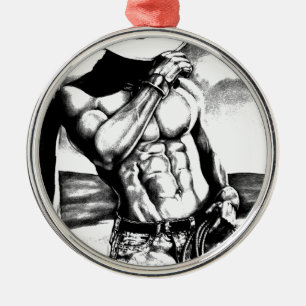 Fine art drawing handsome Cowboy Body Builder Metal Tree Decoration
