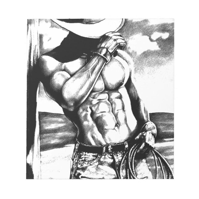 Fine art drawing handsome Cowboy Body Builder Notepad (Front)