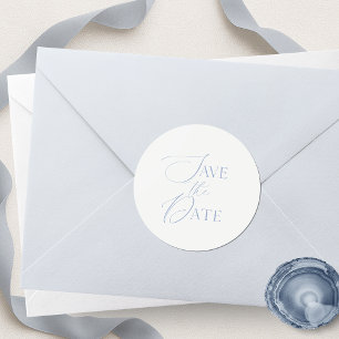 Fine Art Dusty Blue Save the Date Classic Round Sticker
