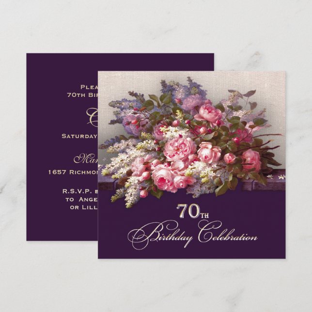 Fine Art Floral 70th Birthday Party Invitations (Front/Back)