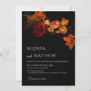 Fine Art Flowers Dark Wedding Invitation