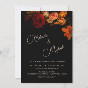 Fine Art Flowers Dark Wedding Invitation