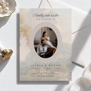 Fine Art Lake Landscape Faux Embossed Frame Invitation