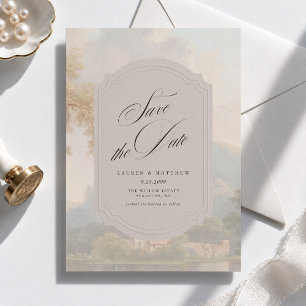 Fine Art Lake Landscape Faux Embossed Frame  Save The Date