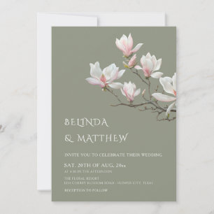 Fine Art Magnolia Casual Sage Green Wedding Invitation