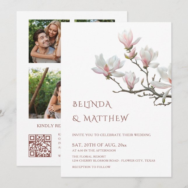 Fine Art Magnolia Casual Wedding Invitation (Front/Back)