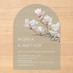 Fine Art Magnolia Sage Green Transparent Wedding Acrylic Invitations