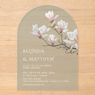 Fine Art Magnolia Sage Green Transparent Wedding Acrylic Invitations