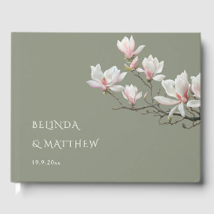 Fine Art Magnolia Sage Green   Wedding Guest Book