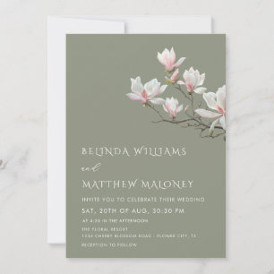 Fine Art Magnolia Sage Green Wedding Invitation
