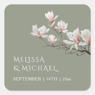 Fine Art Magnolia Wedding Square Sticker