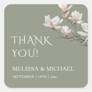 Fine Art Magnolia Wedding Thank You Square Sticker