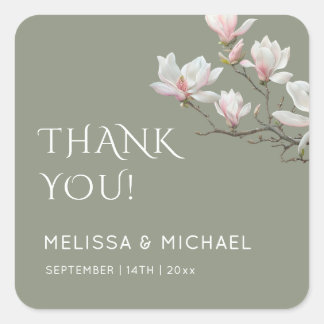 Fine Art Magnolia Wedding Thank You Square Sticker