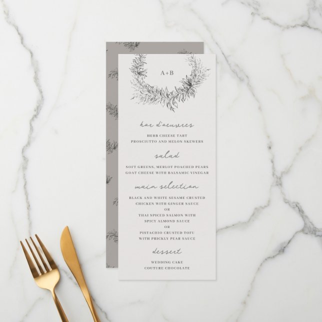 Fine Art Minimalist Botanical Wedding Menu (Front/Back In Situ)