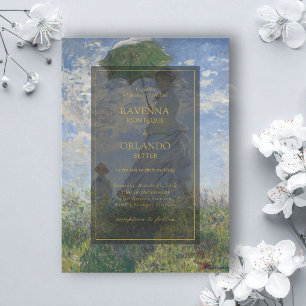 Fine Art Monet Woman with a Parasol Rustic Wedding Invitation