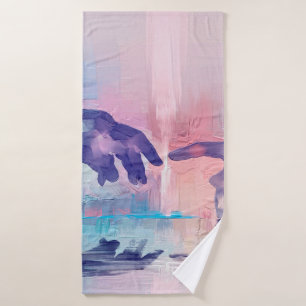 Fine art painting, surrealistic hand painted hands bath towel