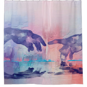 Fine art painting, surrealistic hand painted hands shower curtain