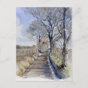 Fine Art Postcard- A Wintry Road, watercolour Postcard