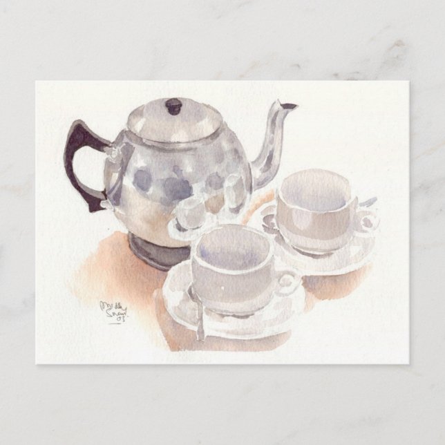Fine Art Postcard- Tea Set, watercolour Postcard (Front)