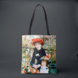 Fine Art Renoir's Two Sisters Tote<br><div class="desc">Pierre-Auguste Renoir created this charming painting in 1881. It was called "Two Sisters" when it was first exhibited the following year. The oil-on-canvas was called "On the Terrace" by its first owner Paul Durand-Ruel. The River Seine appears in the background.</div>