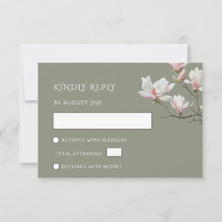 Fine Art Sage Green Magnolia Flowers Wedding RSVP Card