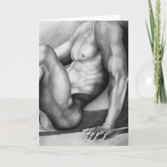 Fine Art Sketch Of Muscular Male Bodybuilder Card (Front)