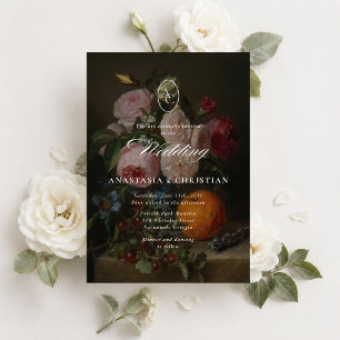 Fine art vintage floral still life wedding invitation