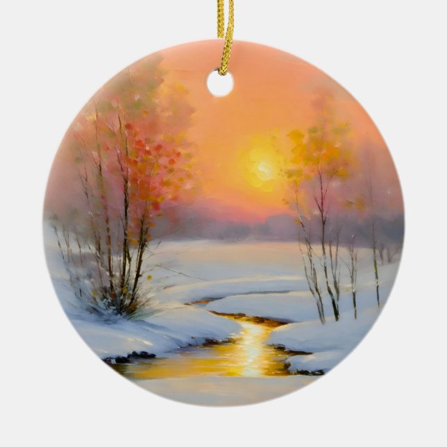 Fine art- Winter scene  Holiday Ceramic Tree Decoration (Front)