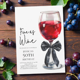 Fine as Wine Elegant Black Bow 50th Birthday Party Invitation