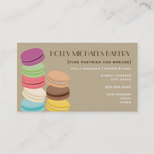 Fine Bakery Business Card - Eight French Macarons (Front)
