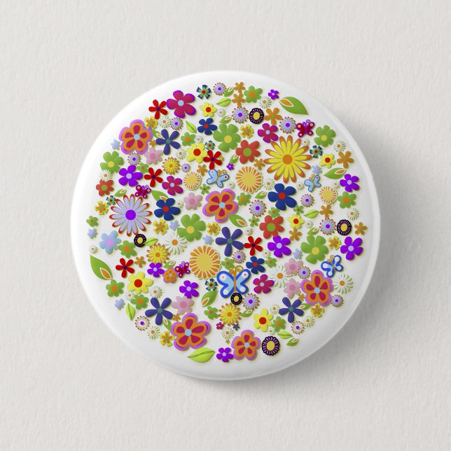 Fine Cool Flowers Cute Girly Retro Floral 6 Cm Round Badge (Front)