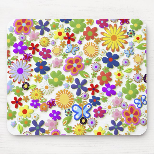 Fine Cool Flowers Cute Girly Retro Floral Mouse Pad (Front)