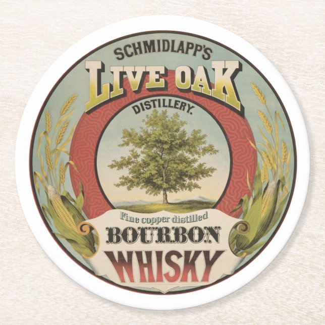 Fine Copper Distilled Bourbon Whisky. Round Paper Coaster (Front)