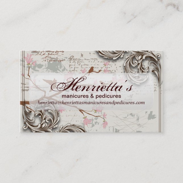 Fine Cute Cool Girly Retro Floral Fashion Business Card (Front)