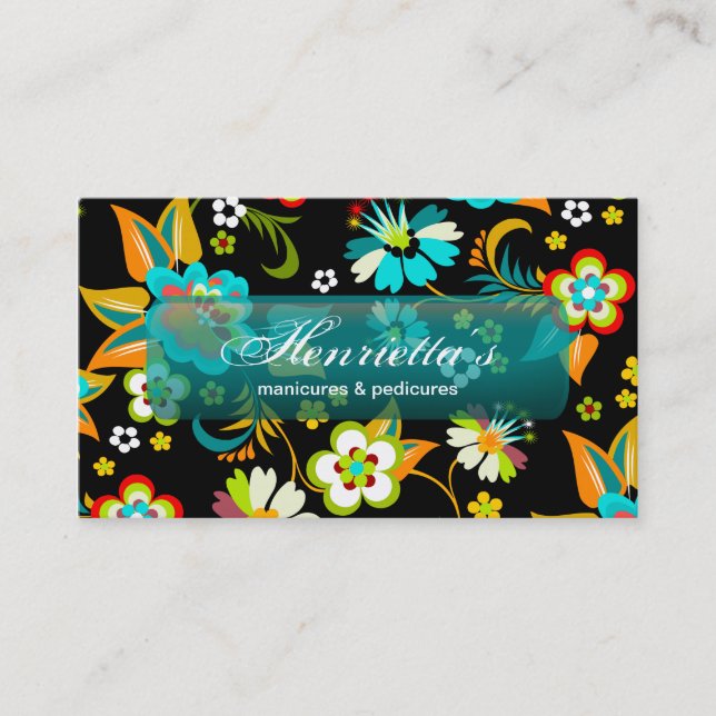 Fine Cute Cool Girly Retro Floral Fashion Business Card (Front)
