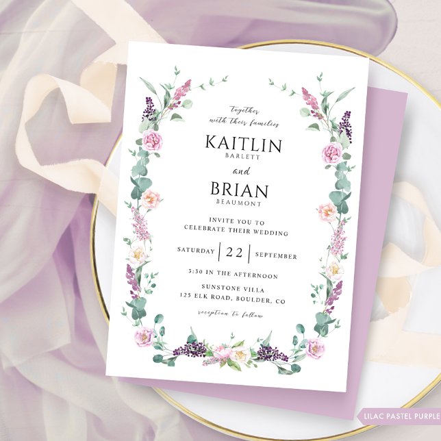 Fine Delicate Lilac, Purple, Pastel Floral Wedding Invitation (Creator Uploaded)