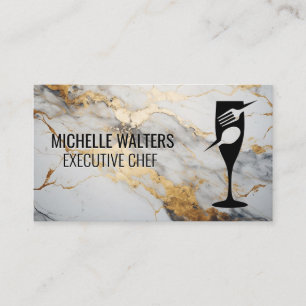 Fine Dining Logo Gold White Marble Business Card