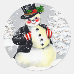 Fine Fat Snowman in Top Hat Classic Round Sticker