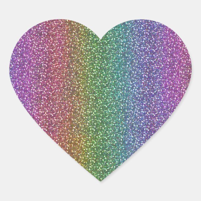 Fine Faux Glitter Sparkles Shiny Rainbow Heart Sticker (Front)