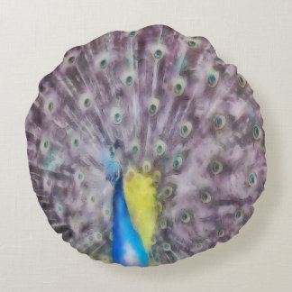 Fine Feather Peacock Mating Plumage Round Cushion
