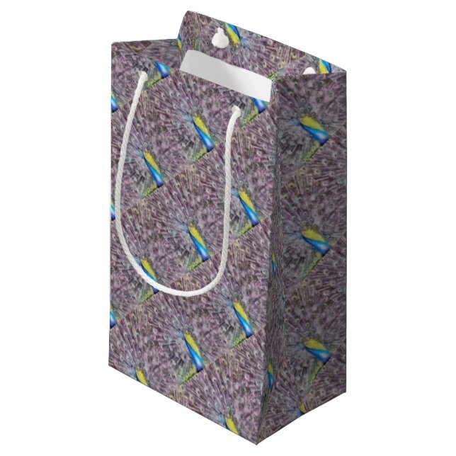 Fine Feather Peacock Mating Plumage Small Gift Bag (Front Angled)