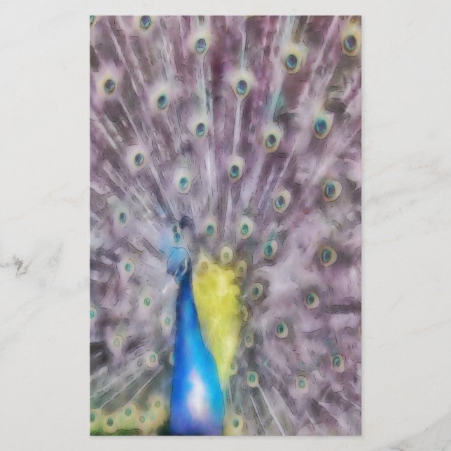 Fine Feather Peacock Mating Plumage Stationery (Front)
